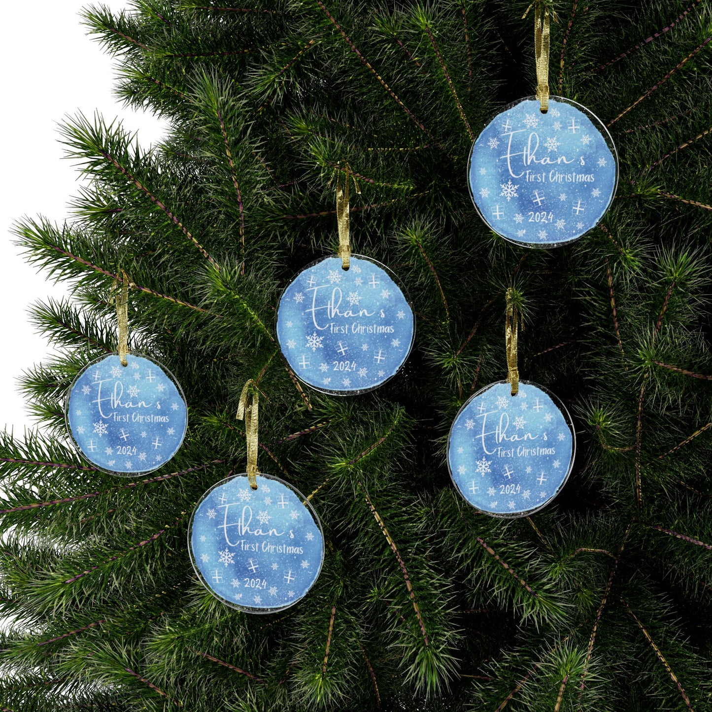 Baby's First Christmas (Gifts and Snowflakes) Blue - Acrylic Ornament