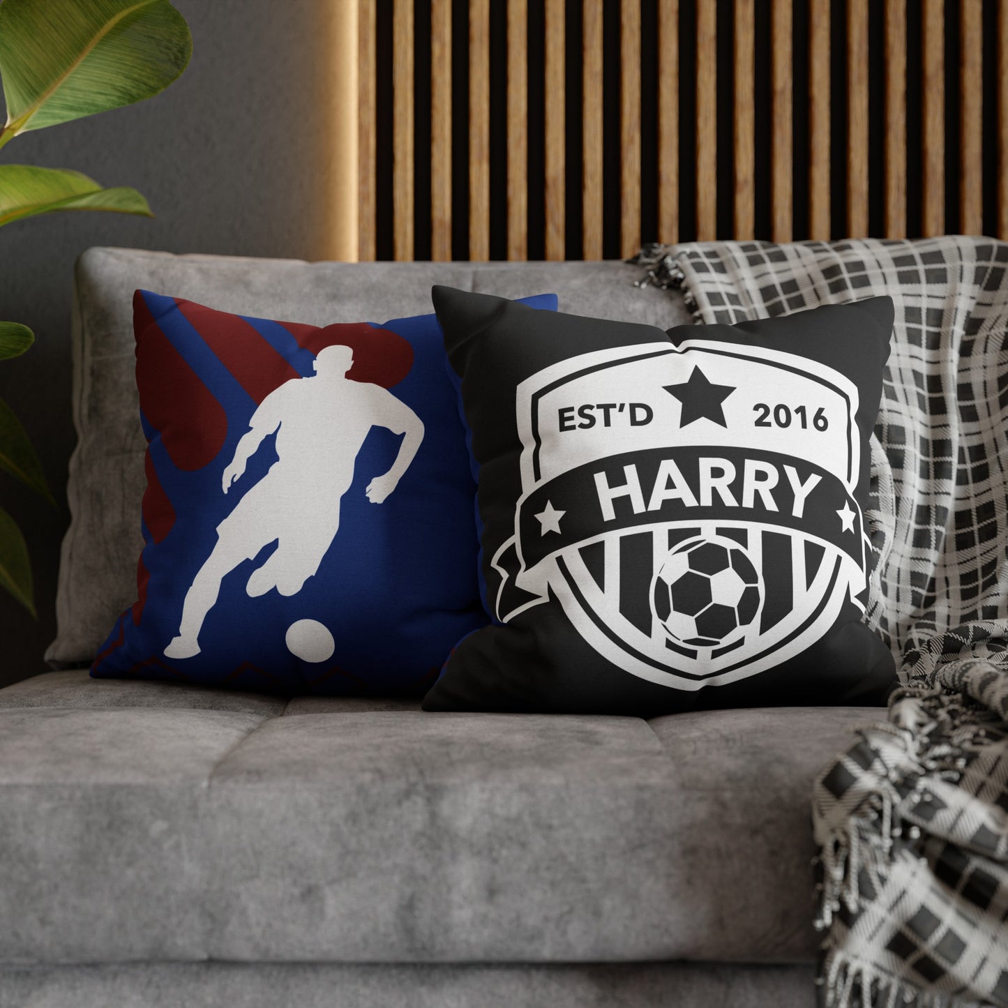 Football Badge Square Pillowcase - Black, White, Maroon, Blue