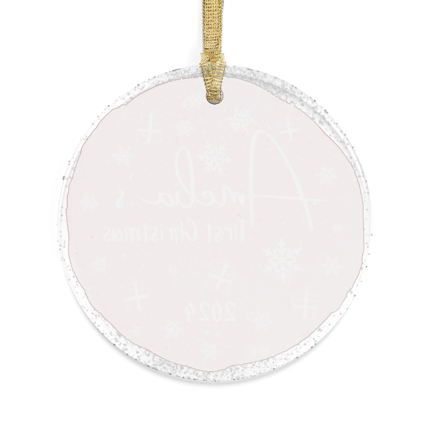 Baby's First Christmas (Gifts and Snowflakes) Pink - Acrylic Ornament