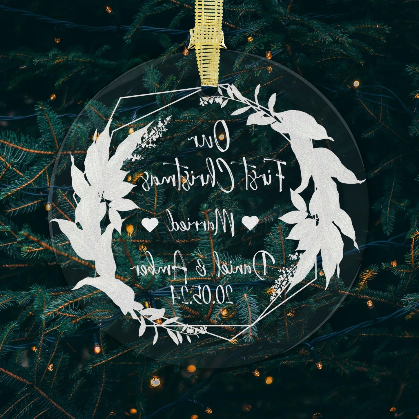 First Christmas Married Glass Round Ornament