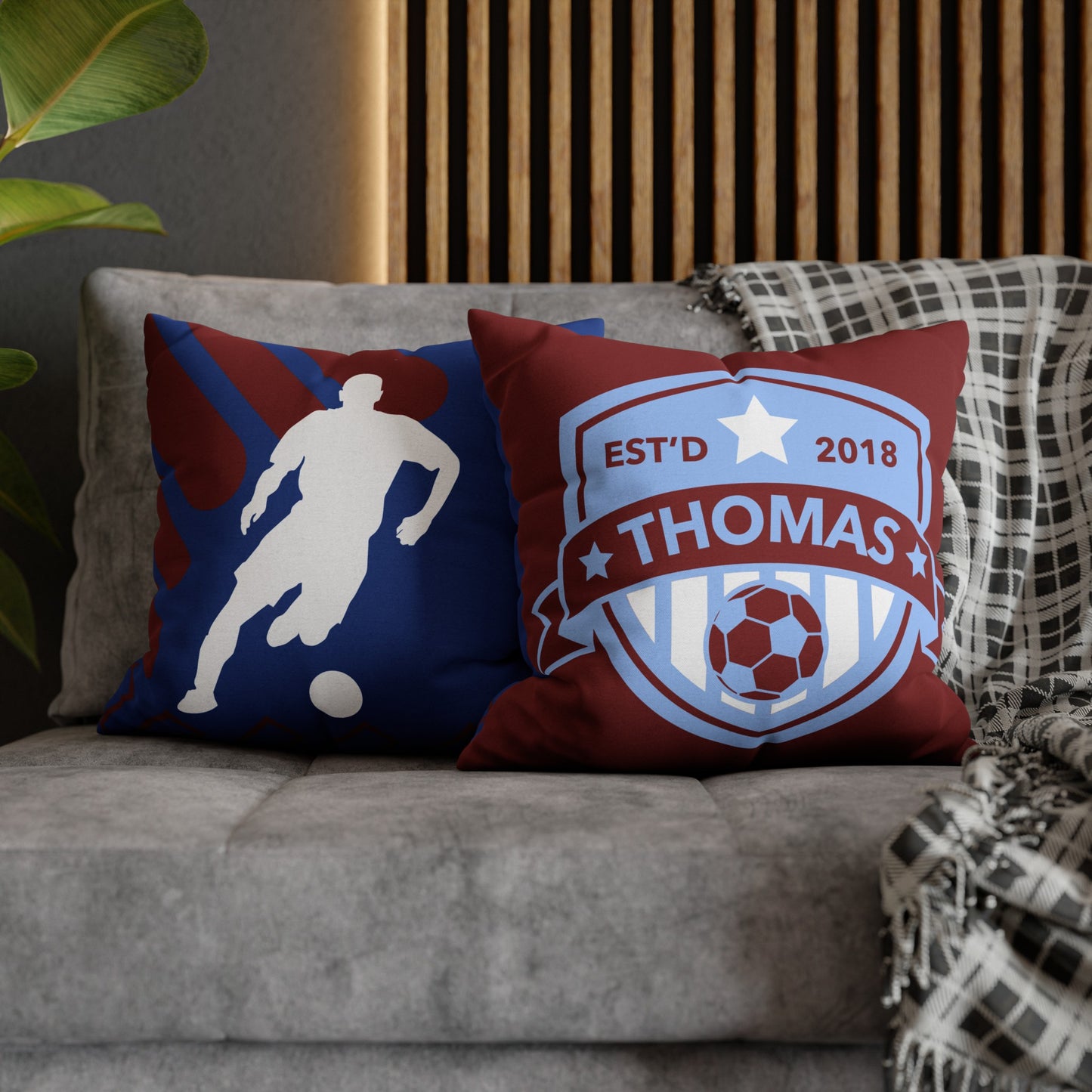 Football Badge Square Pillowcase - Maroon, Blue