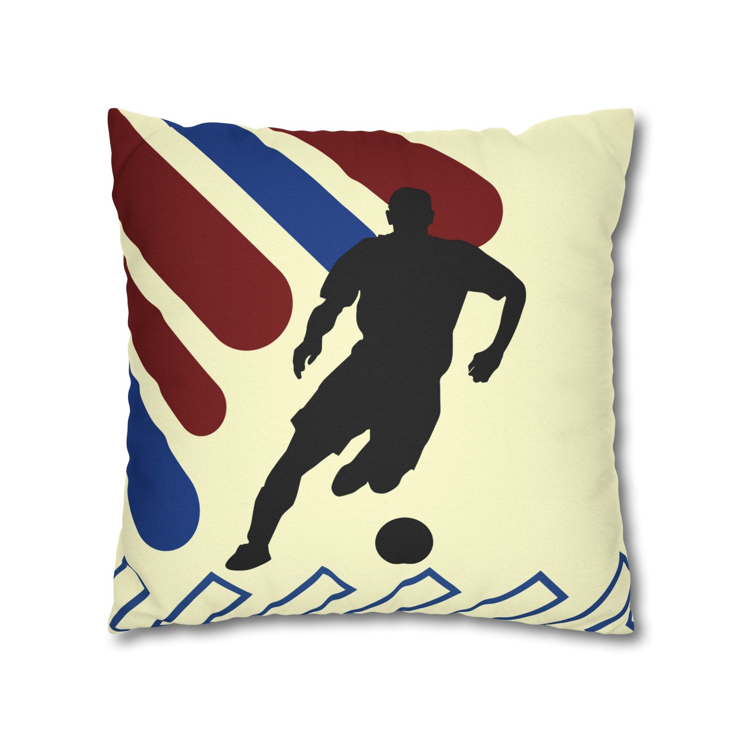 Football Badge Square Pillowcase - Blue, Orange, Red, Cream