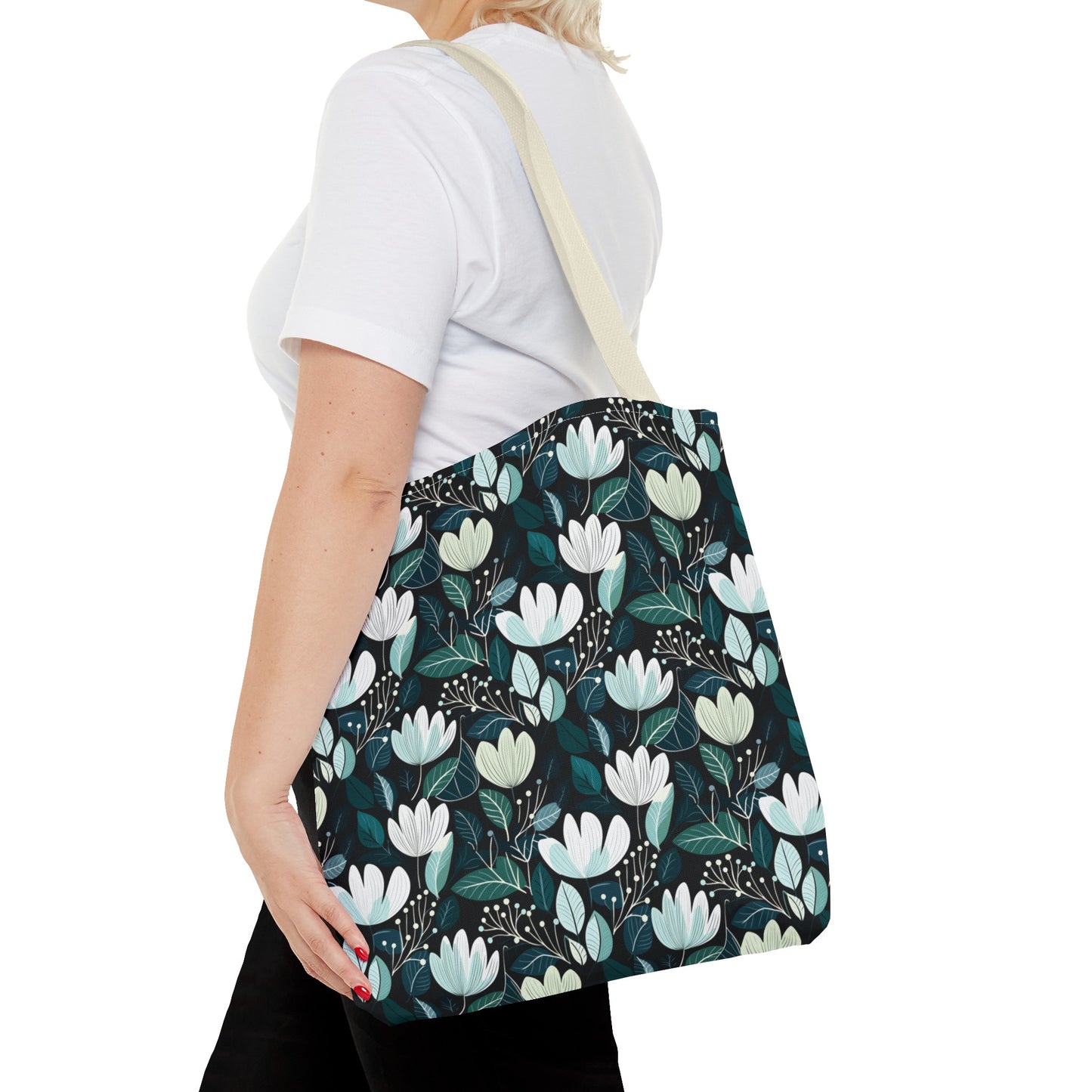 Nordic Floral Dark Tote Bag