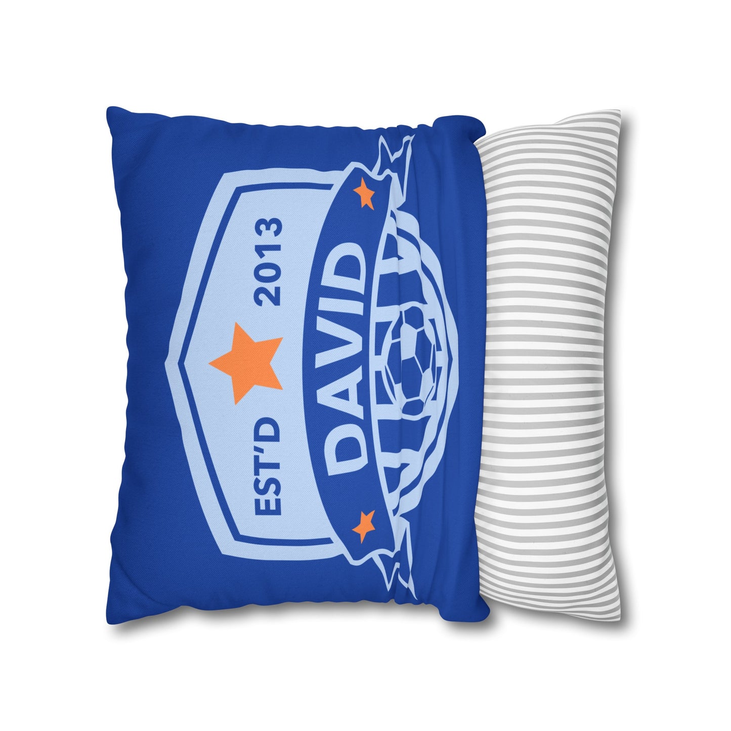 Football Badge Square Pillowcase - Blue, Orange, Red, Cream