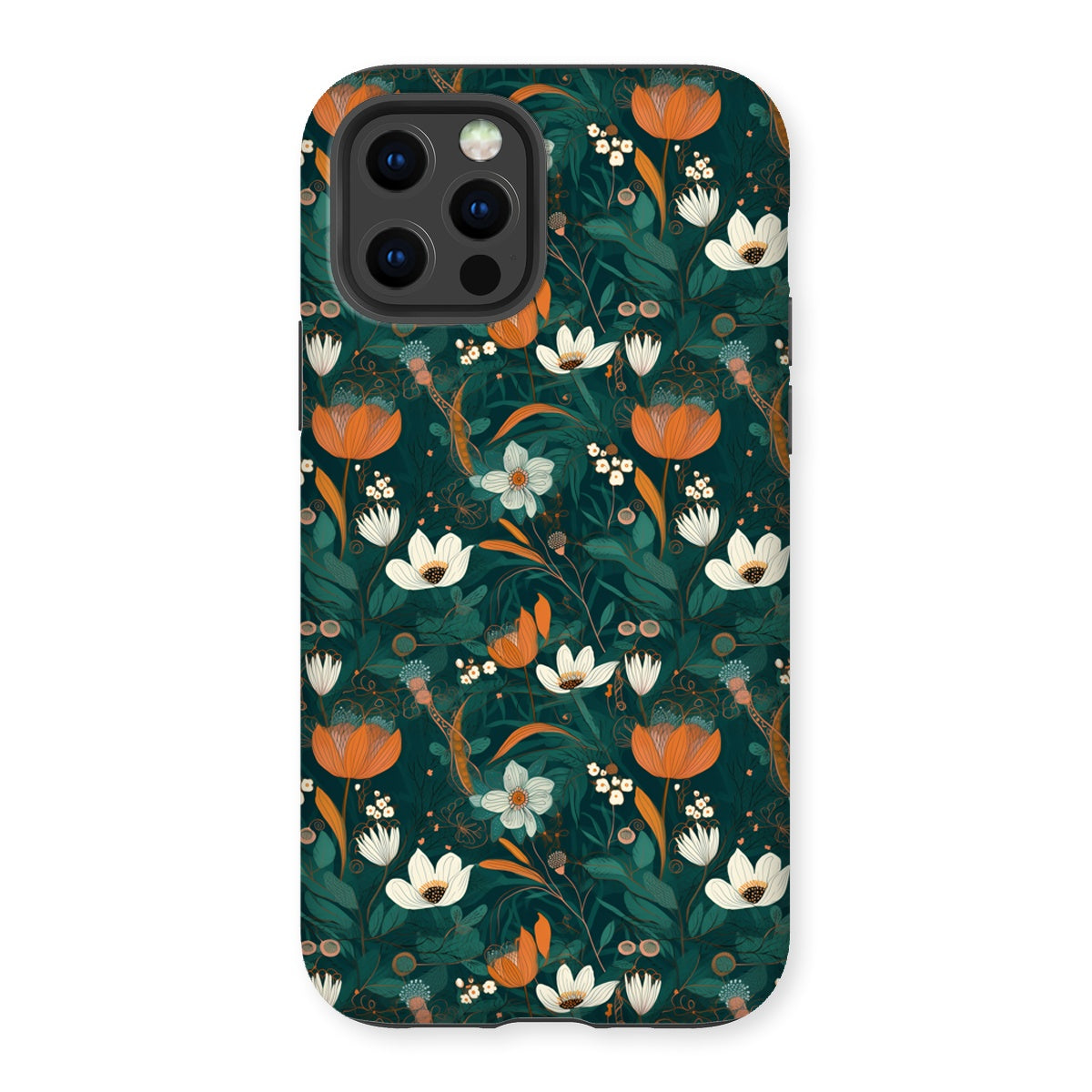 Teal Orange Floral Tough Phone Case