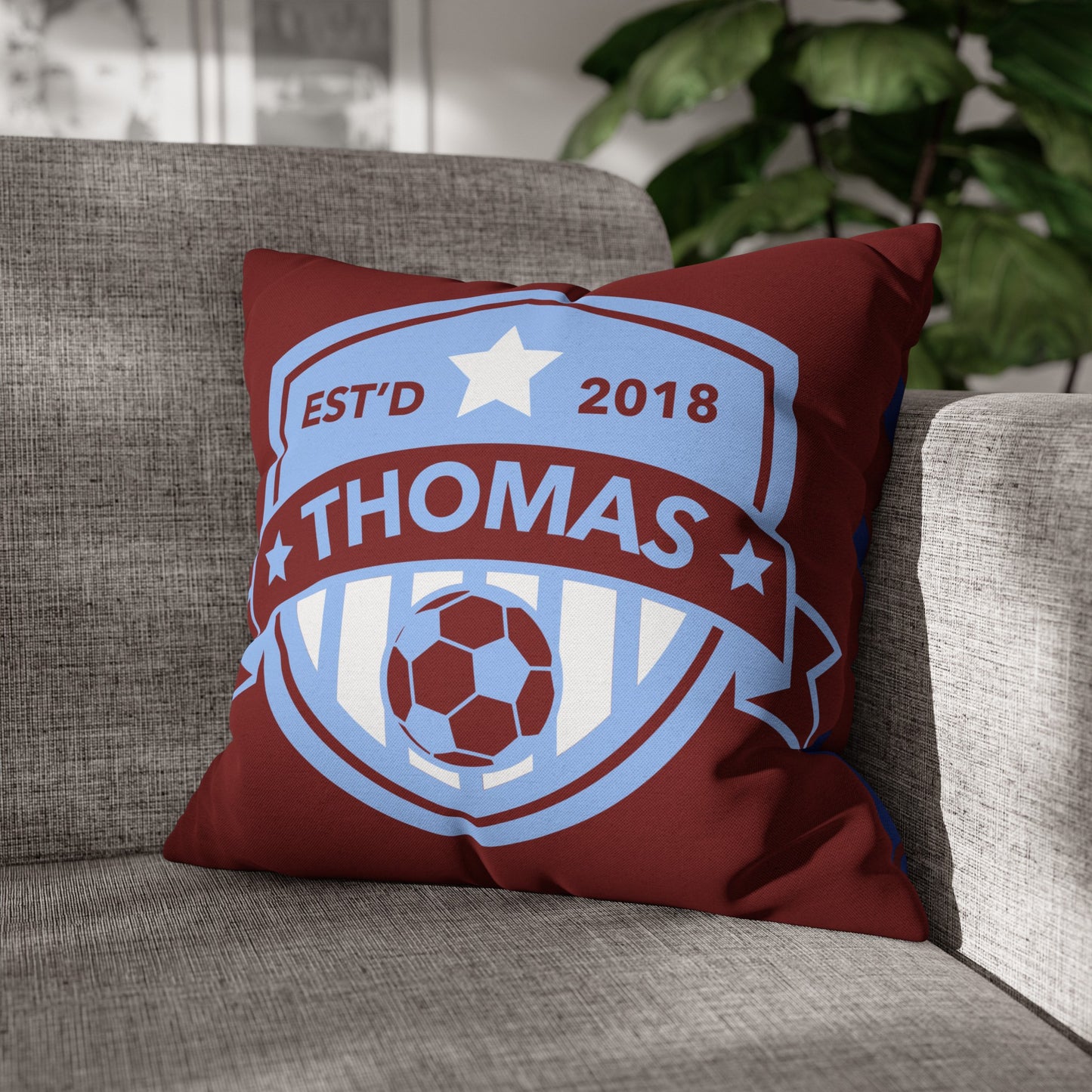 Football Badge Square Pillowcase - Maroon, Blue