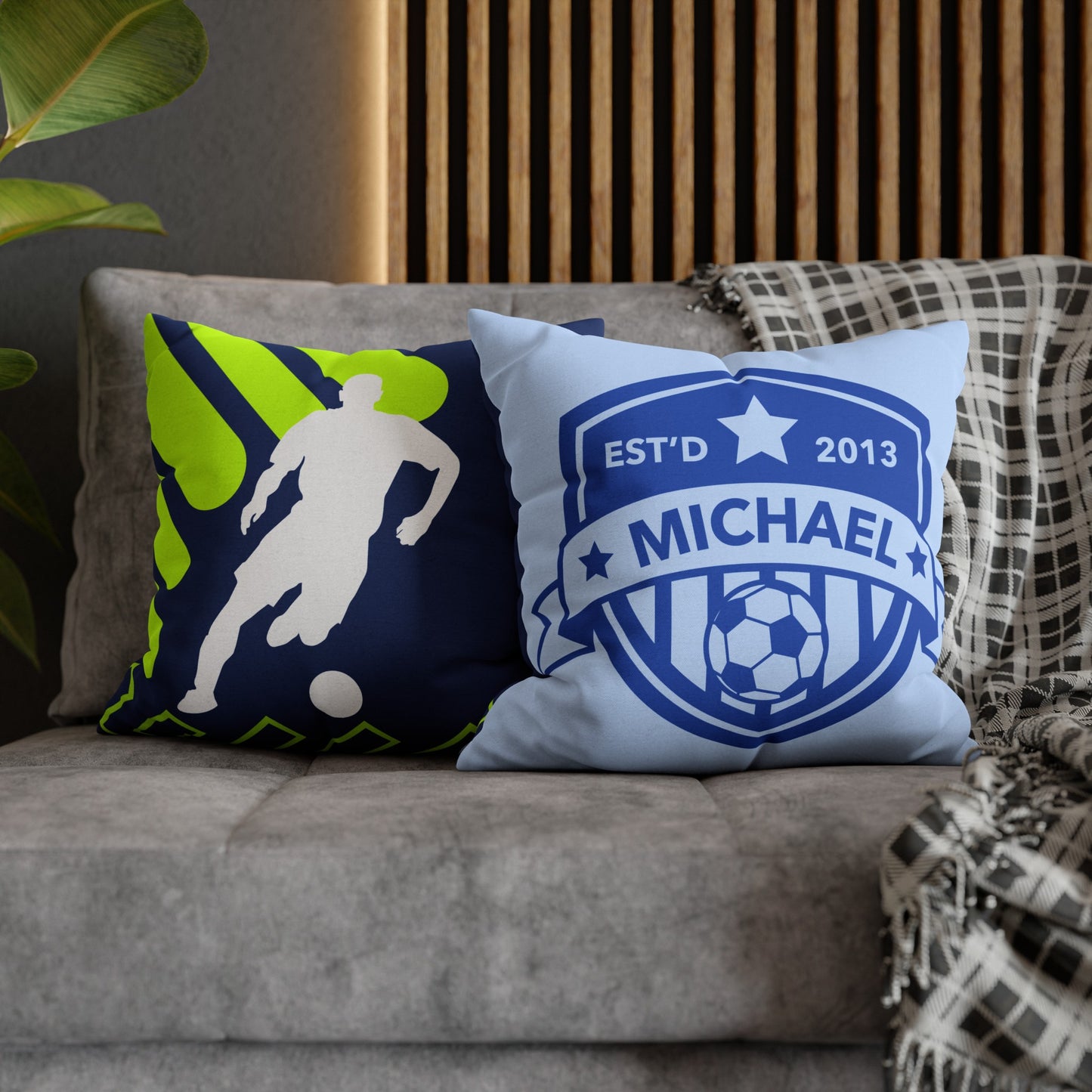 Football Badge Square Pillowcase - Blue, Yellow