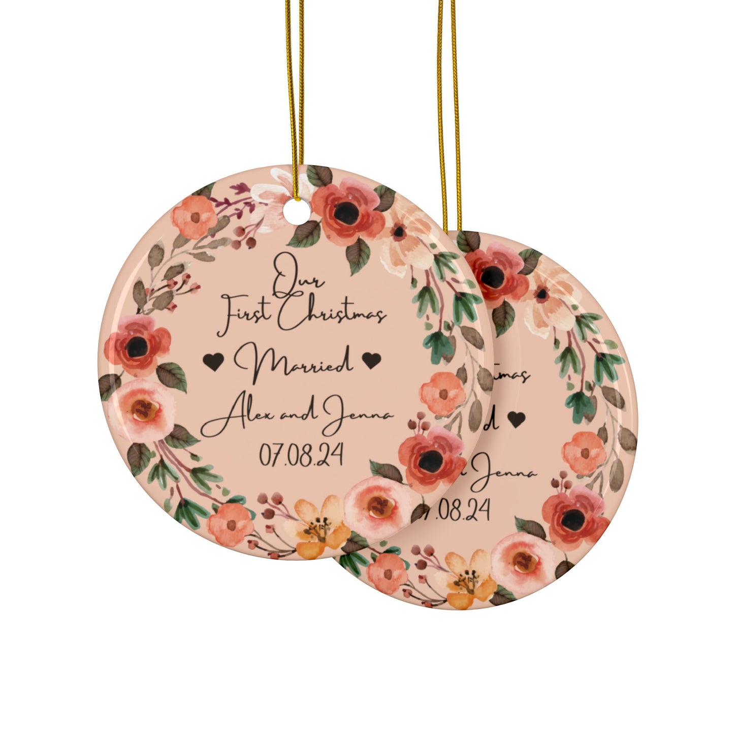 First Christmas Married Floral Ceramic Ornament