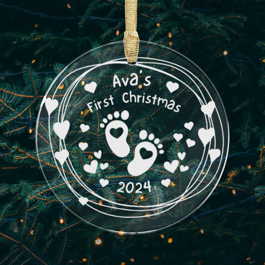 Baby's Footsteps First Christmas Acrylic Ornament