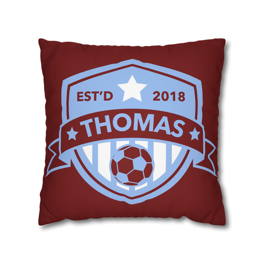 Football Badge Square Pillowcase - Maroon, Blue