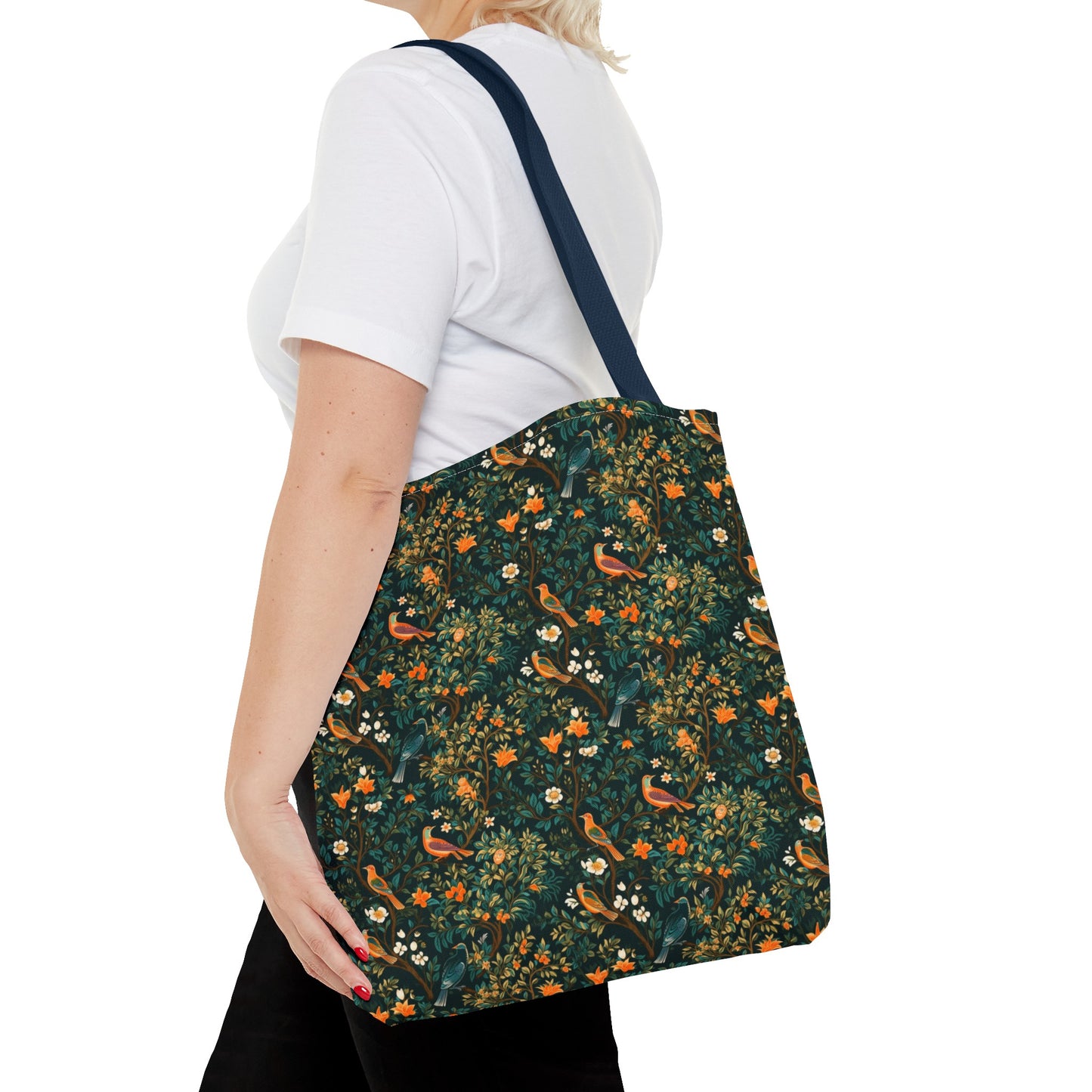 Midnight Birds & Floral Tote Bag