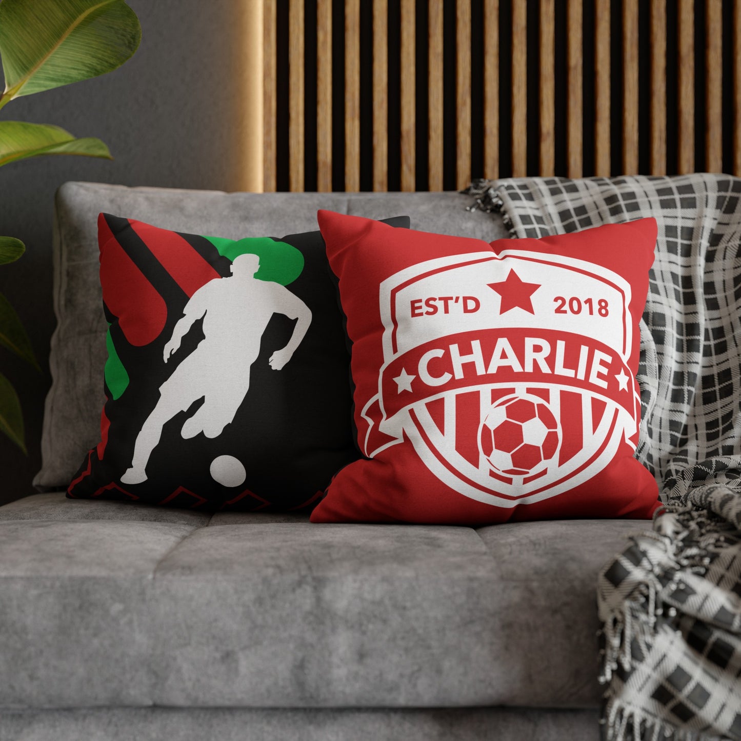 Football Badge Square Pillowcase - Red, White, Green