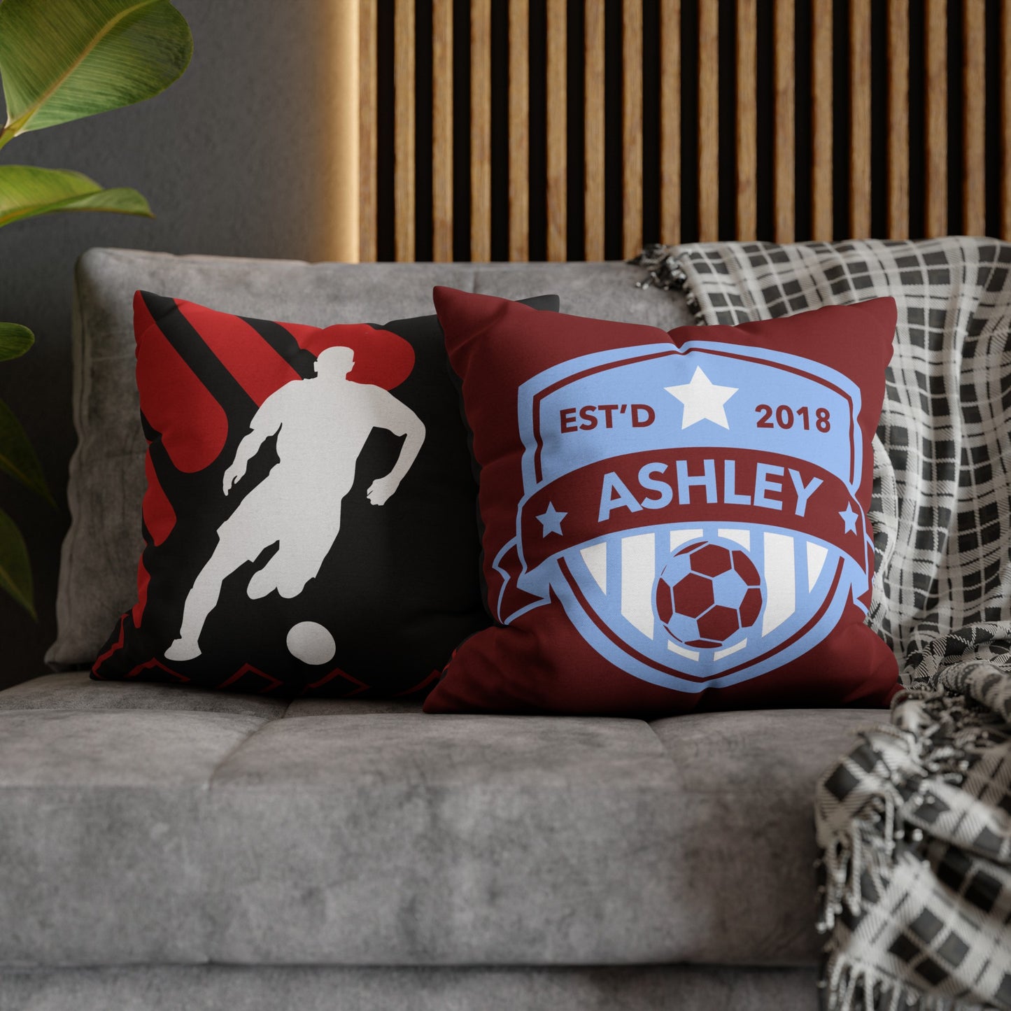 Football Badge Square Pillowcase - Maroon, Blue, Red, Black