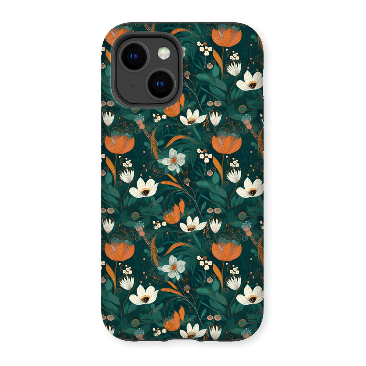 Teal Orange Floral Tough Phone Case