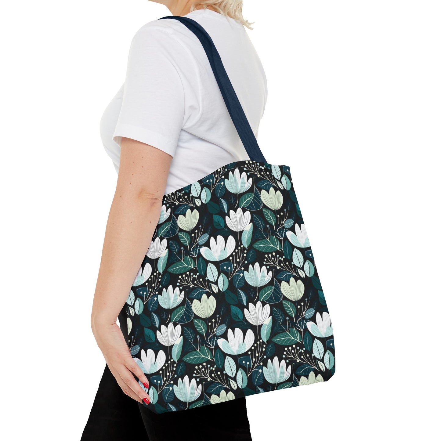 Nordic Floral Dark Tote Bag