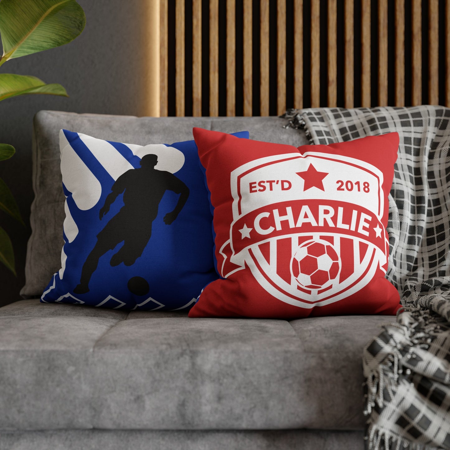 Football Badge Square Pillowcase - Red, Blue, White