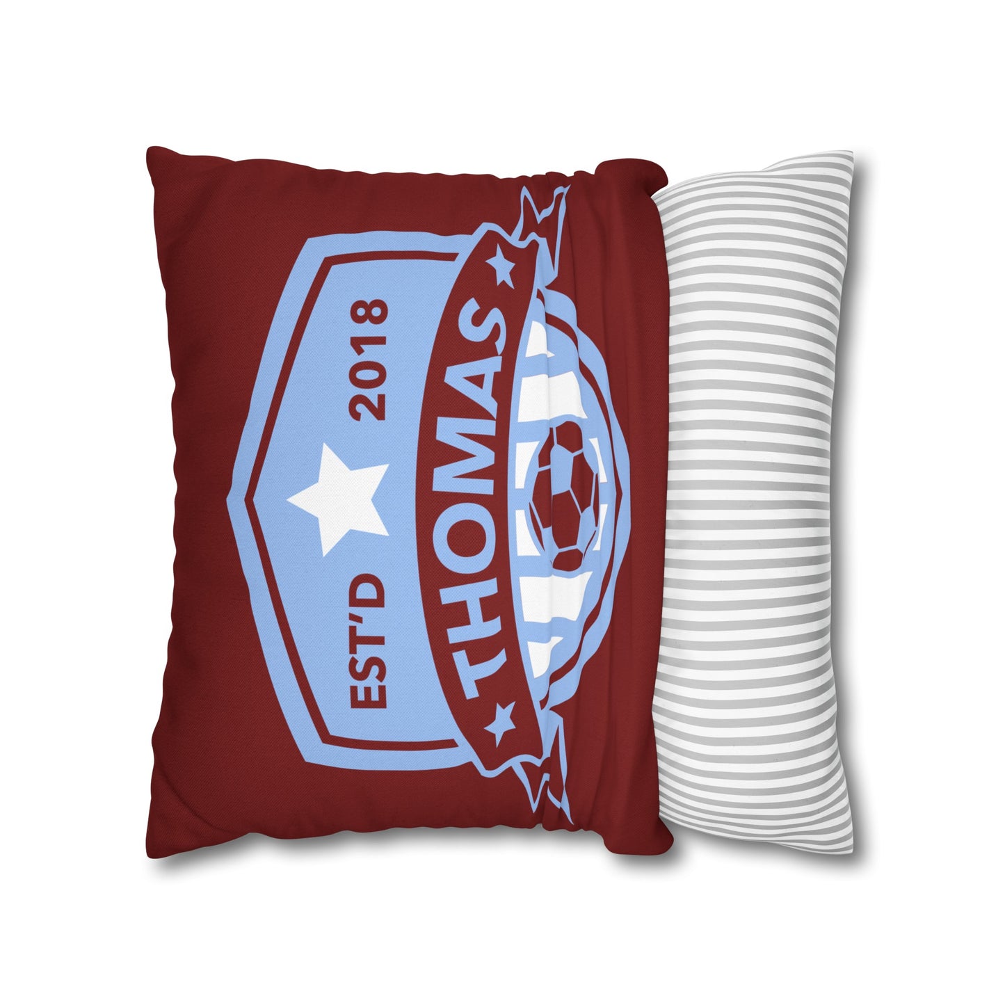 Football Badge Square Pillowcase - Maroon, Blue