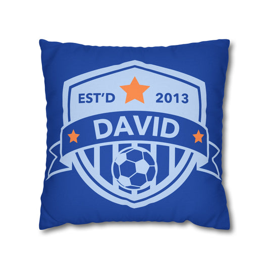 Football Badge Square Pillowcase - Blue, Orange, Red, Cream