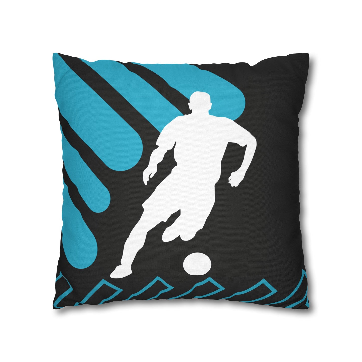 Football Badge Square Pillowcase - Red, Aqua Blue, Black, White