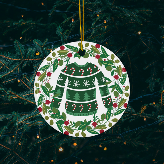 Green Ugly Sweater Ceramic Ornament