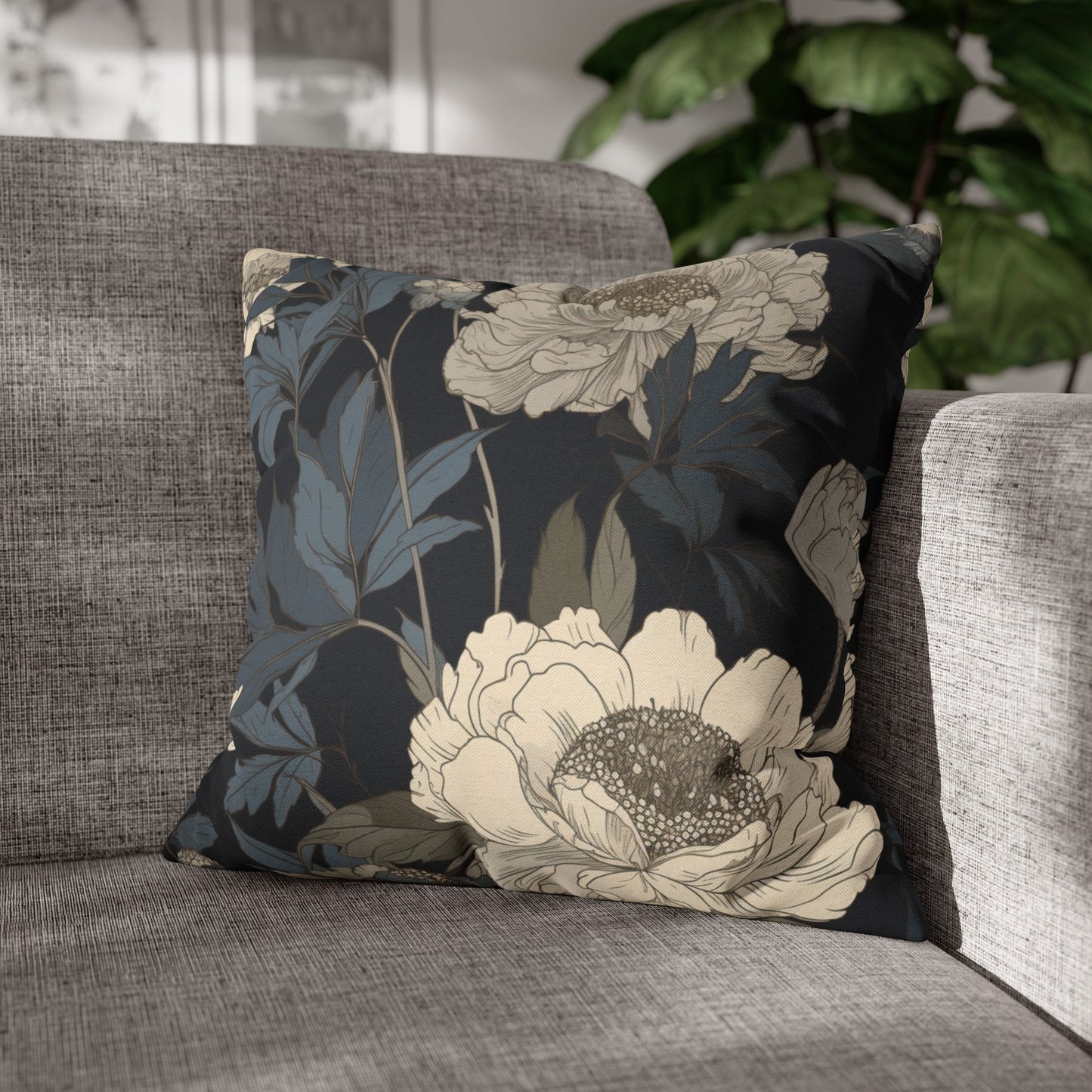 Midnight Peonies Premium Pillow Case