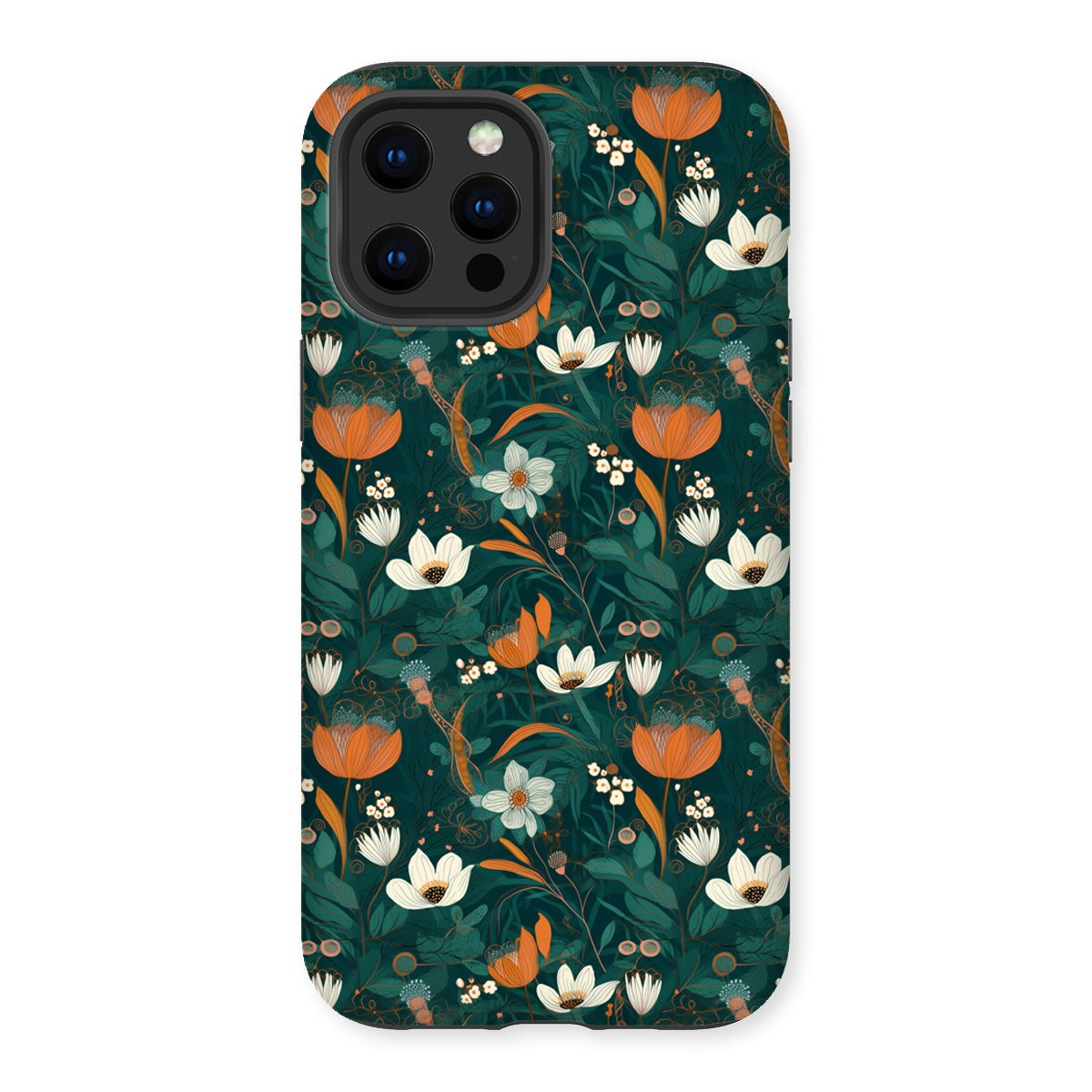 Teal Orange Floral Tough Phone Case