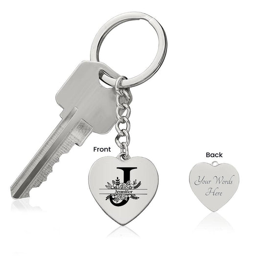 Engraved Heart Floral Name Keychain