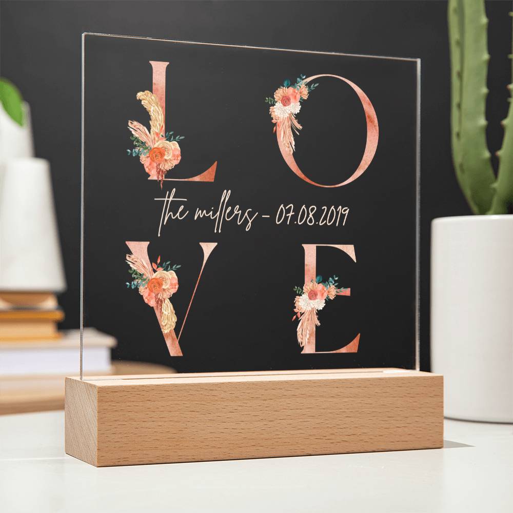 LOVE Floral Acrylic Plaque