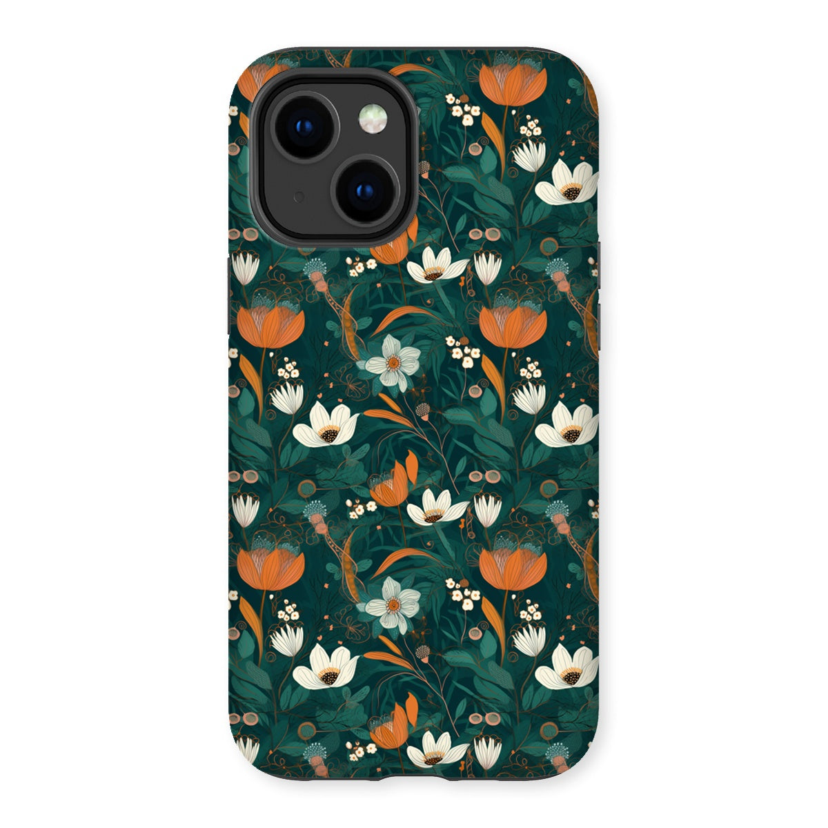 Teal Orange Floral Tough Phone Case