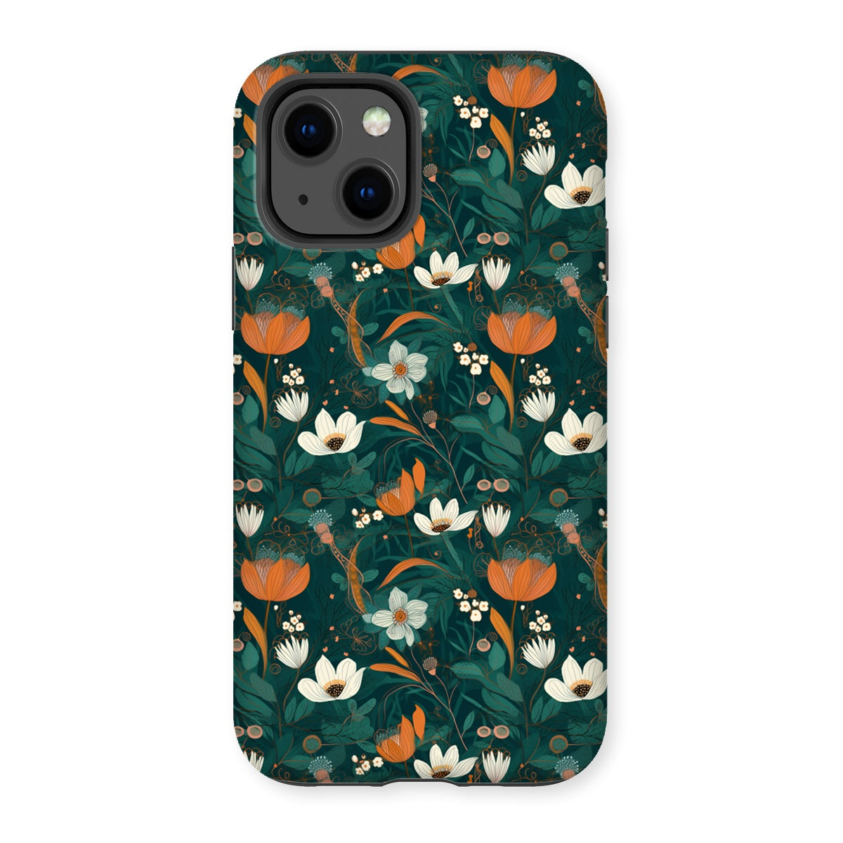 Teal Orange Floral Tough Phone Case