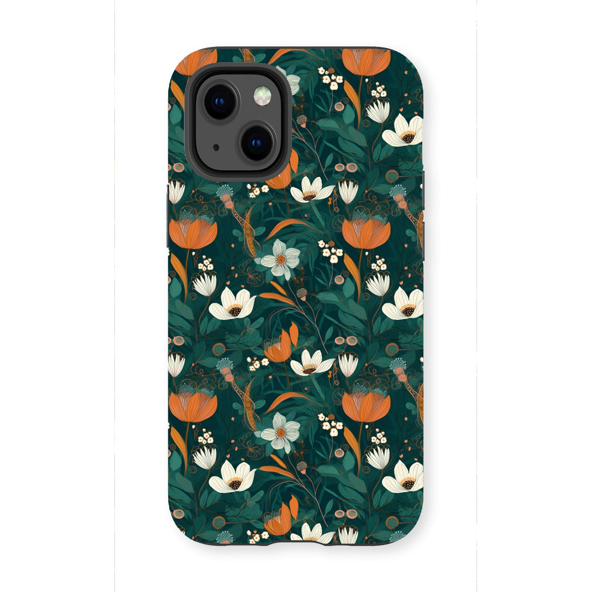 Teal Orange Floral Tough Phone Case