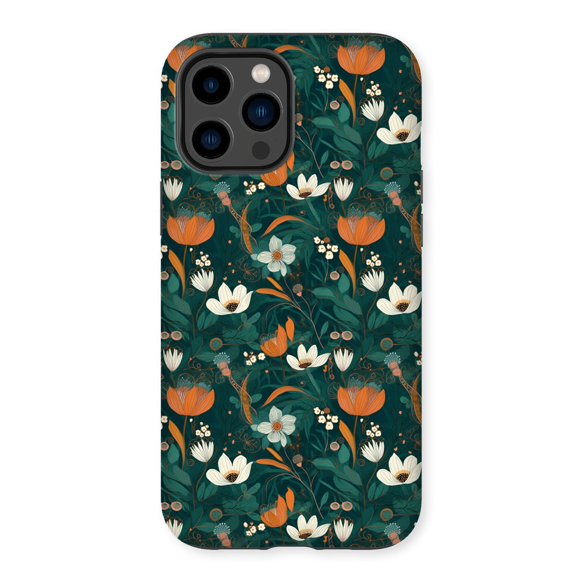 Teal Orange Floral Tough Phone Case